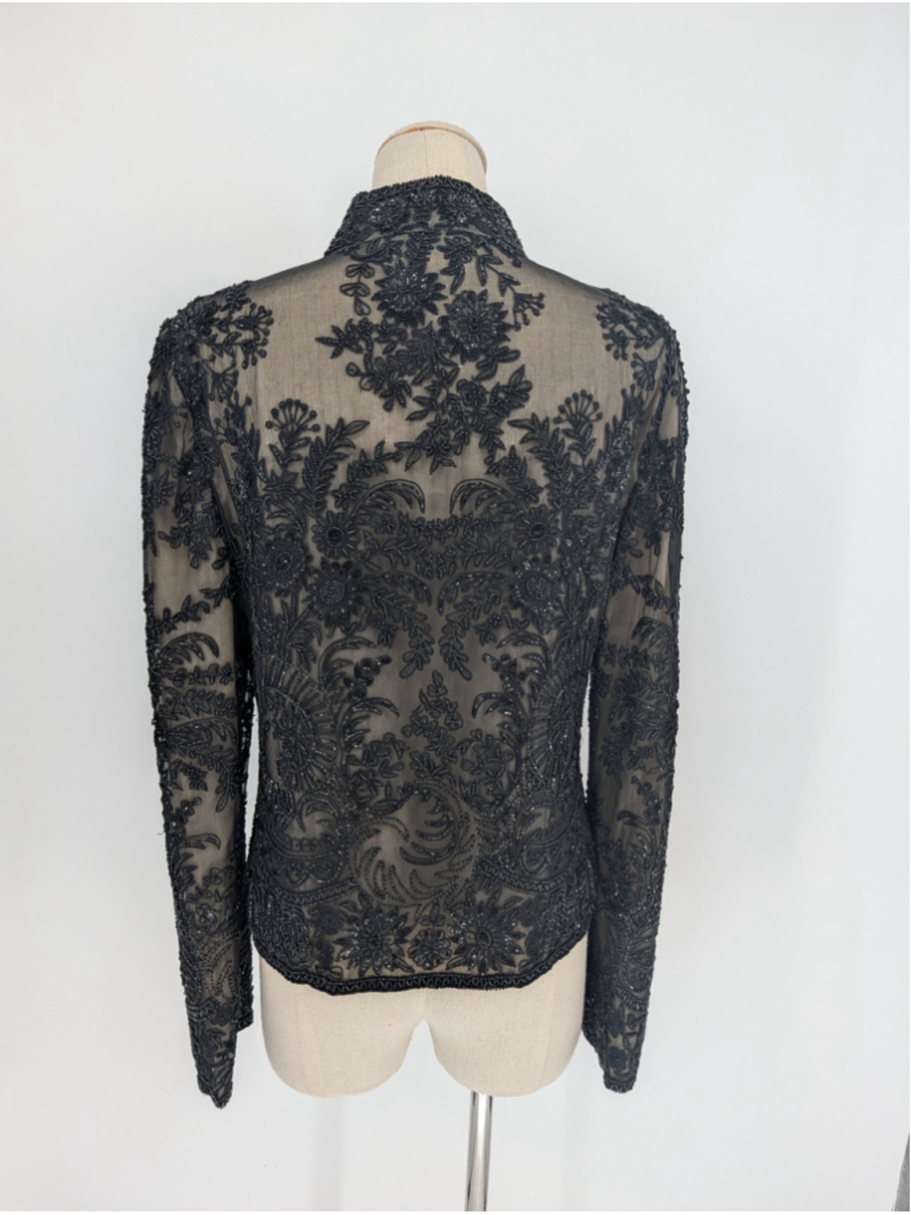 Vintage Adrianna Papell Evening Black Beaded Silk Jacket 90s Size L Y2K Formal - Picture 4 of 16